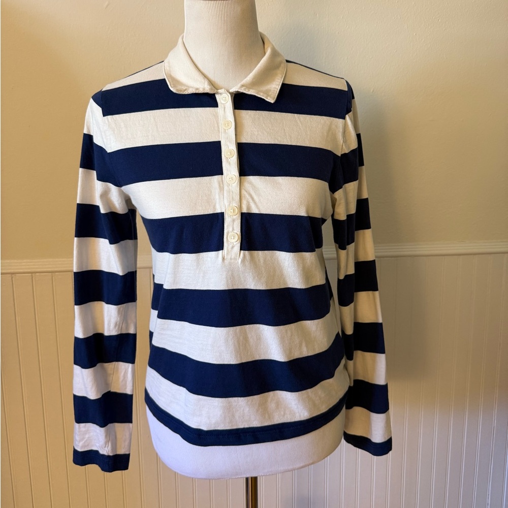 J.Crew Dark Blue/Ivory Rugby Polo Shirt, M